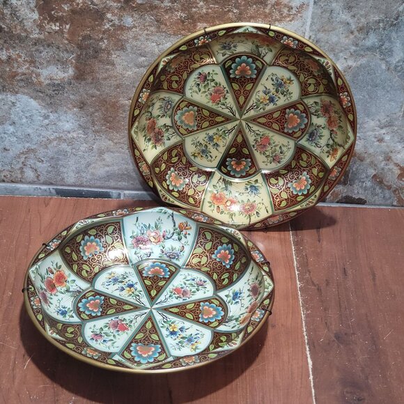 Vintage Pair of Daher England Floral Gilt Metal Gallery Tray Wall Hanging Decor - Picture 7 of 11